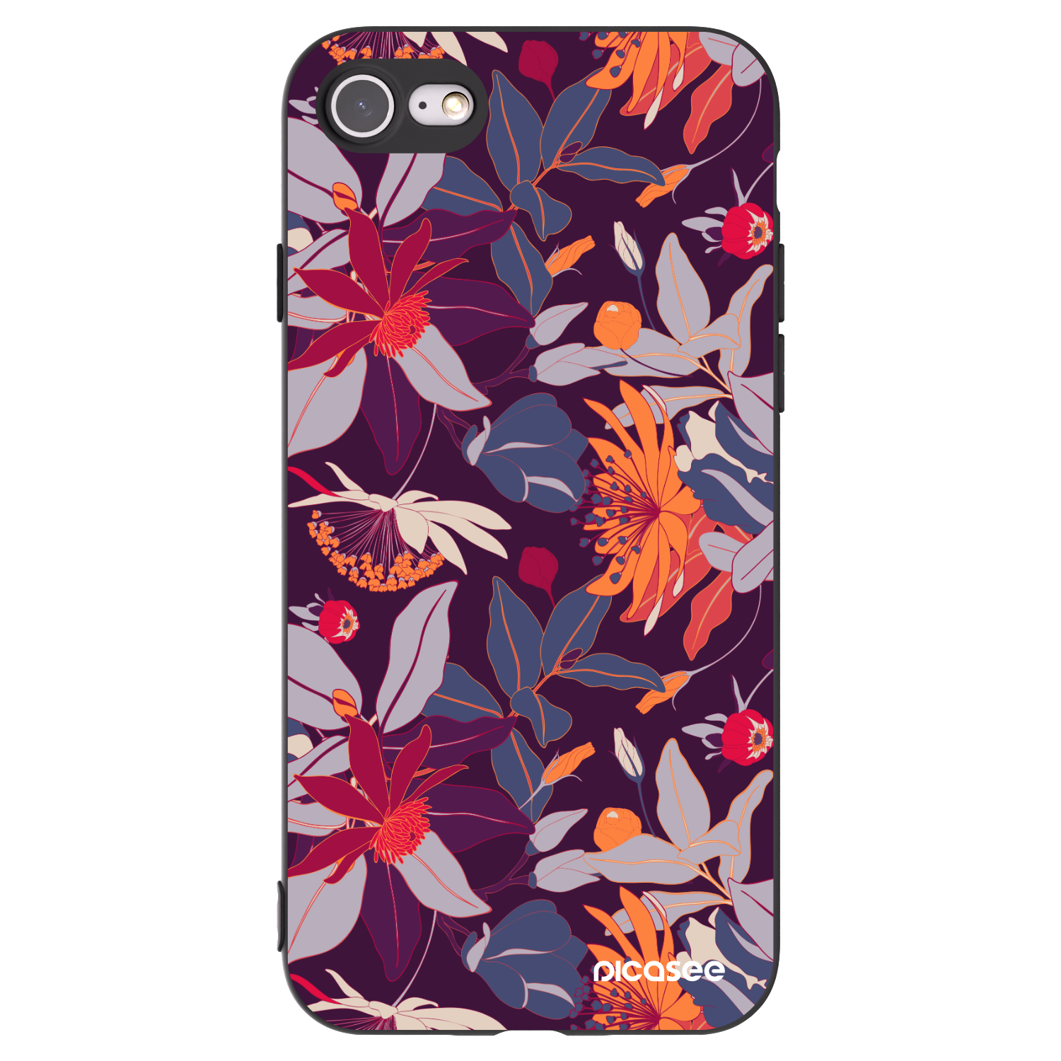 Picasee silikónový čierny obal pre Apple iPhone SE 2022 - Purple Leaf