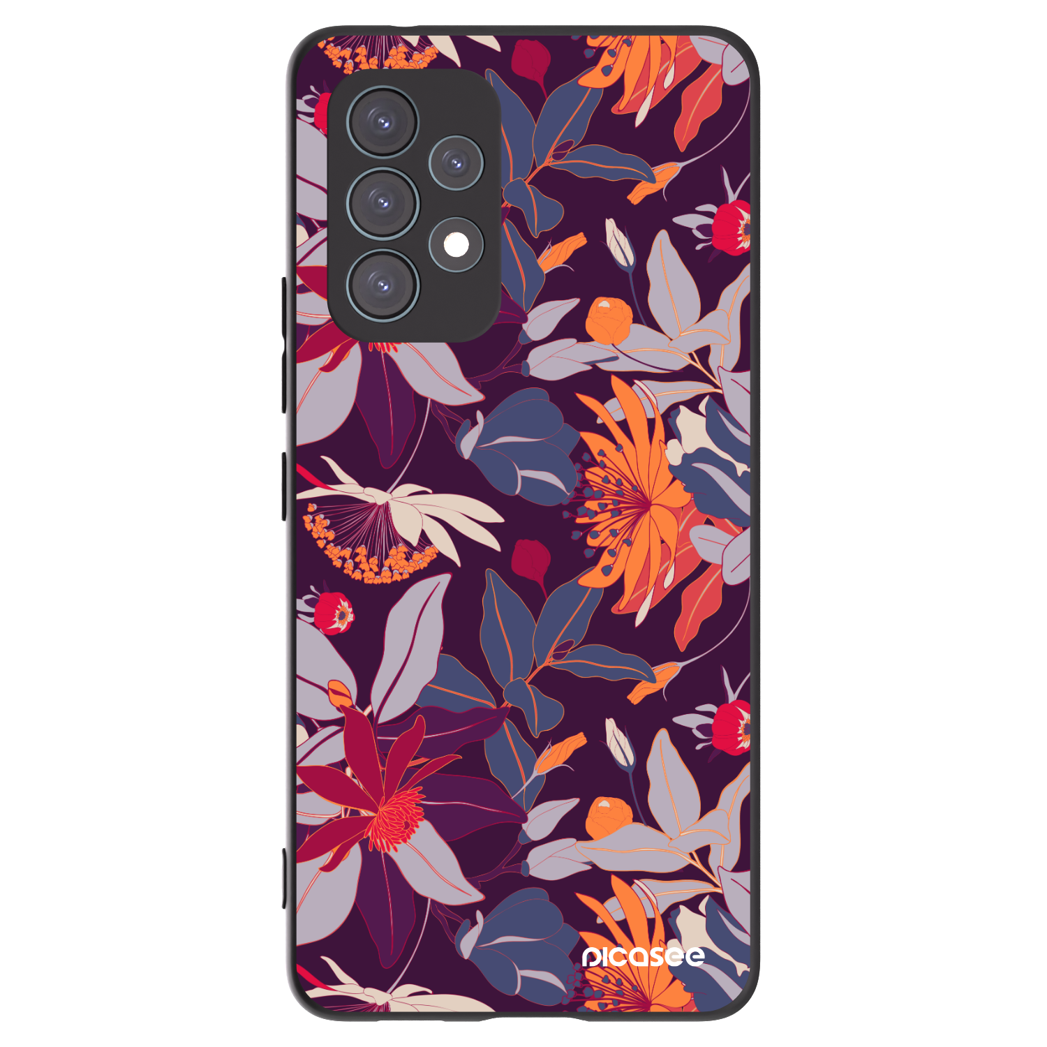 Picasee silikónový čierny obal pre Samsung Galaxy A53 5G A536 - Purple Leaf