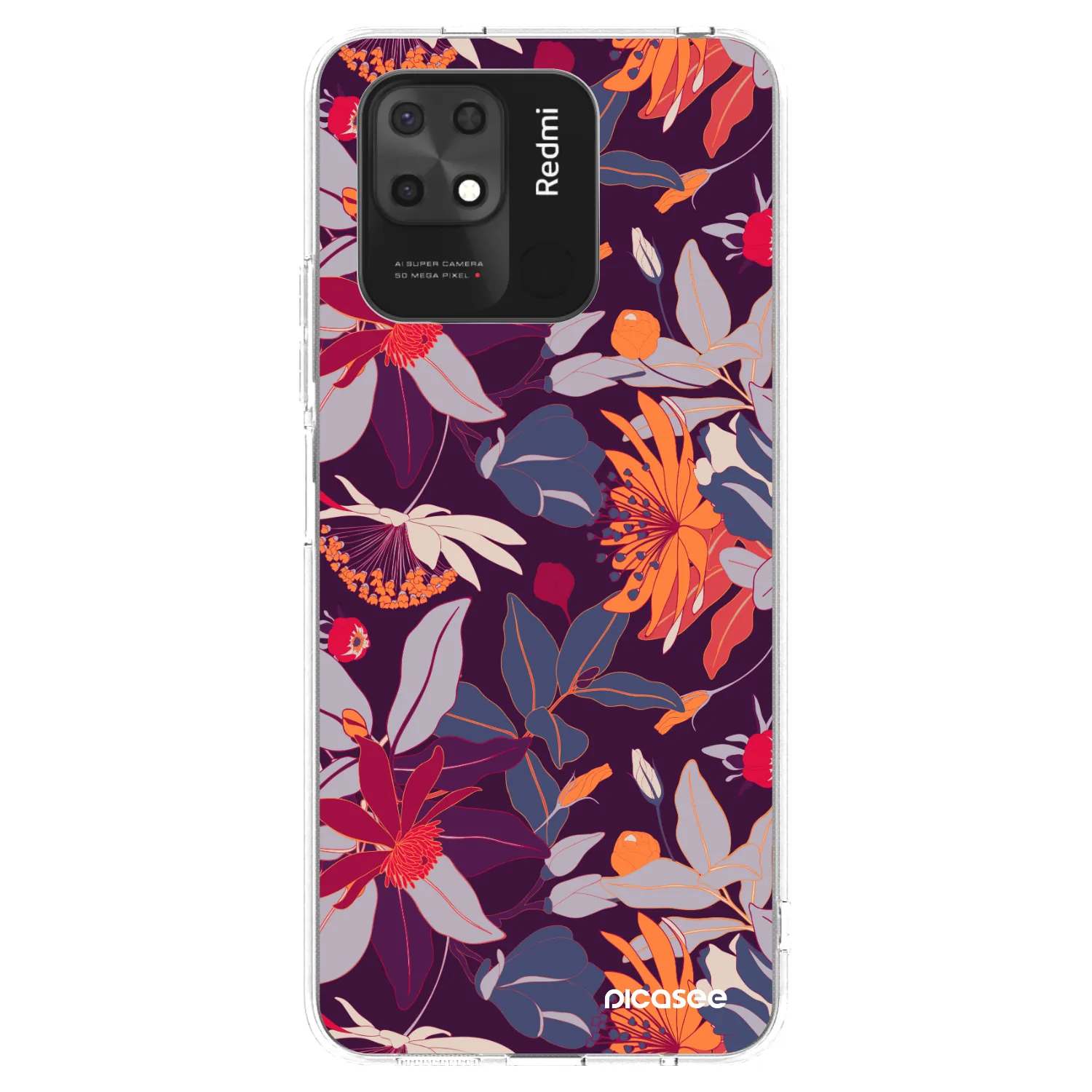 Silikónový prehľadný obal pre Xiaomi Redmi 10C - Purple Leaf