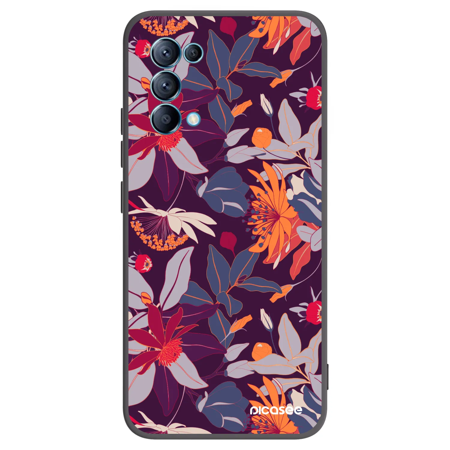 Picasee silikónový čierny obal pre OPPO Reno 5 5G - Purple Leaf