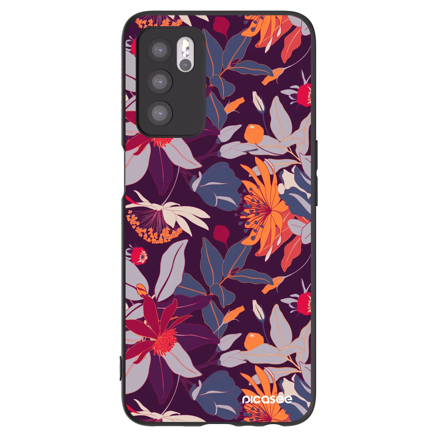 Picasee silikónový čierny obal pre OPPO A16s - Purple Leaf