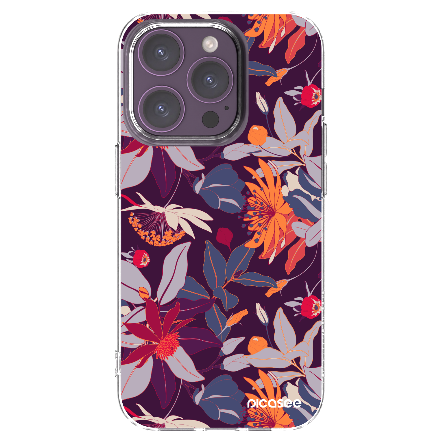 Picasee silikónový prehľadný obal pre Apple iPhone 14 Pro - Purple Leaf