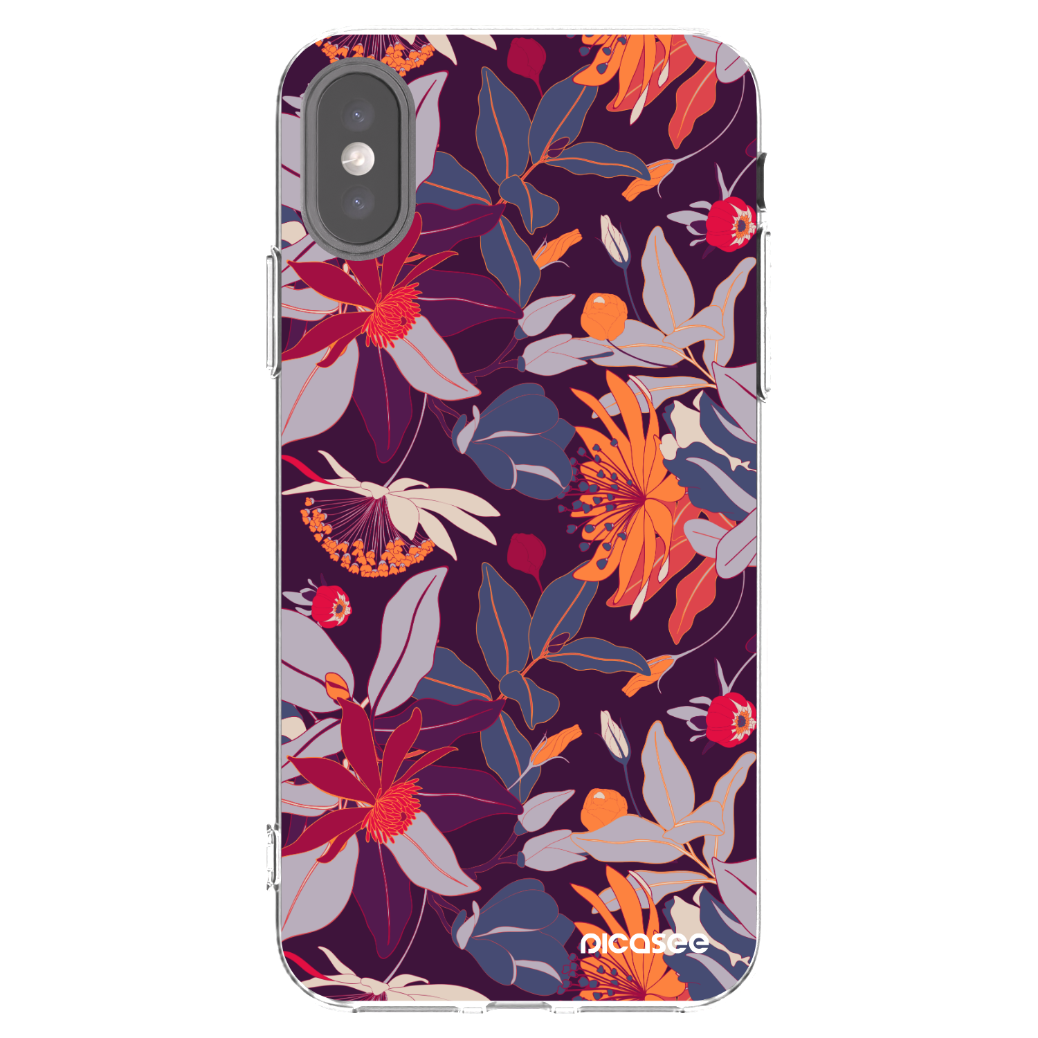 Picasee silikónový prehľadný obal pre Apple iPhone X/XS - Purple Leaf