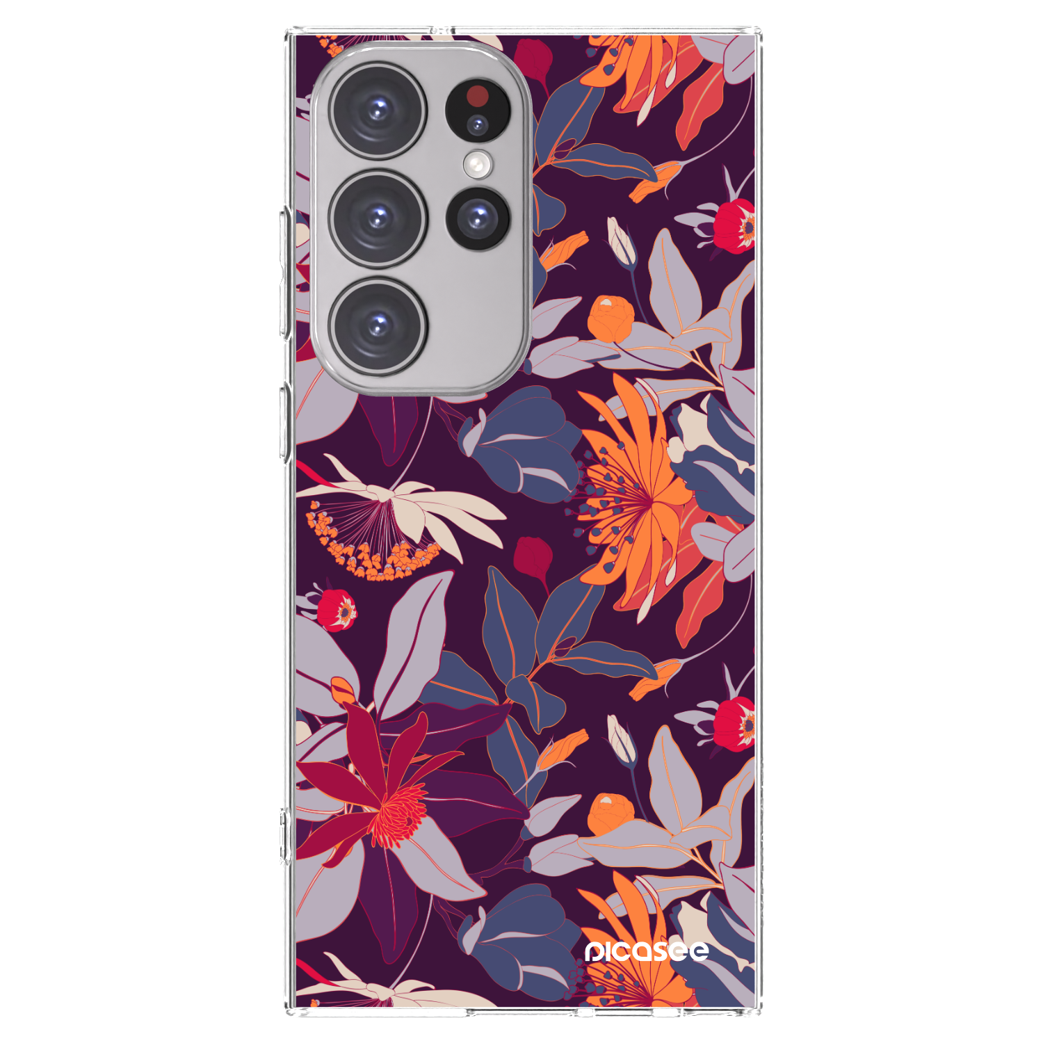 Picasee silikónový prehľadný obal pre Samsung Galaxy S23 Ultra 5G - Purple Leaf