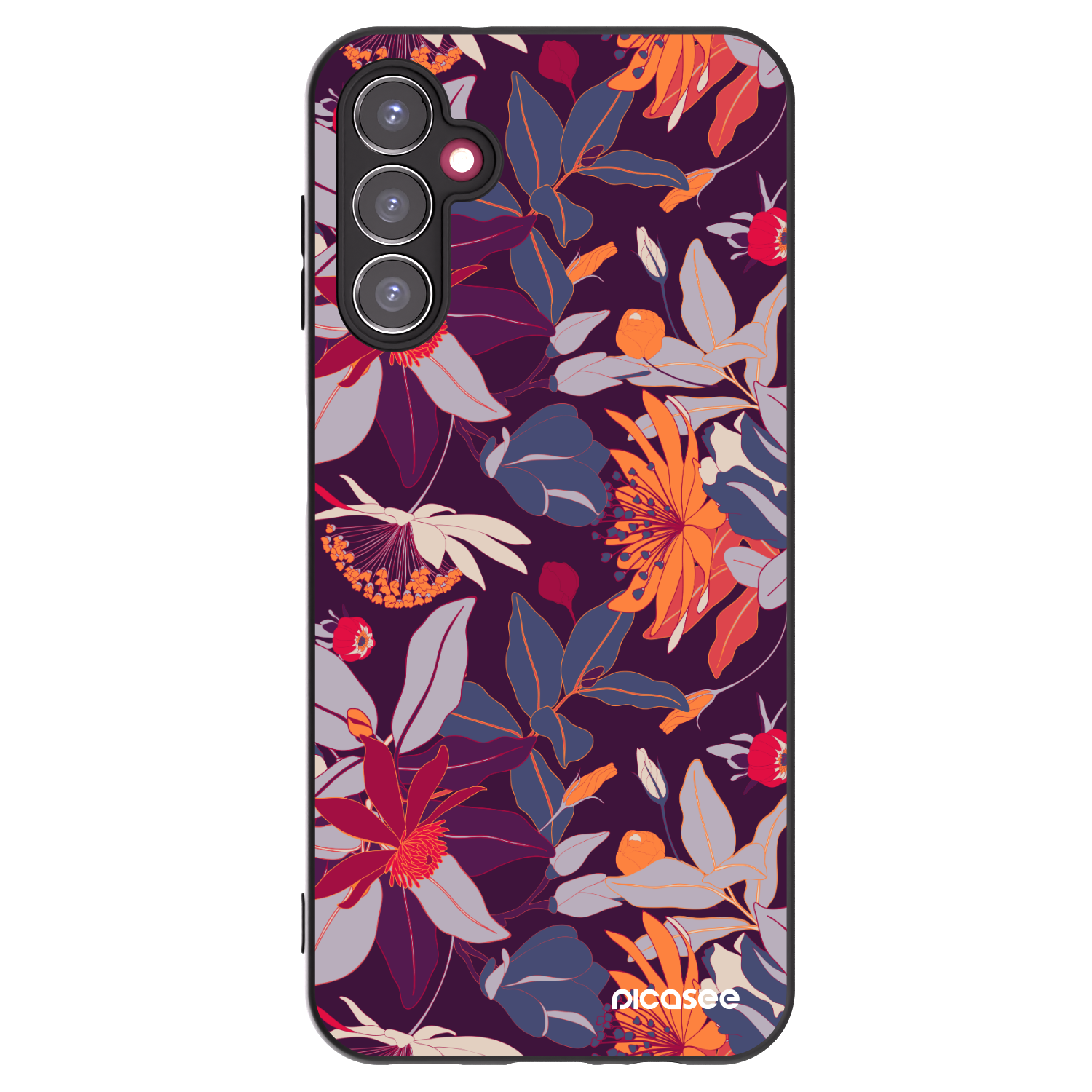 Picasee silikónový čierny obal pre Samsung Galaxy A14 4G A145R - Purple Leaf