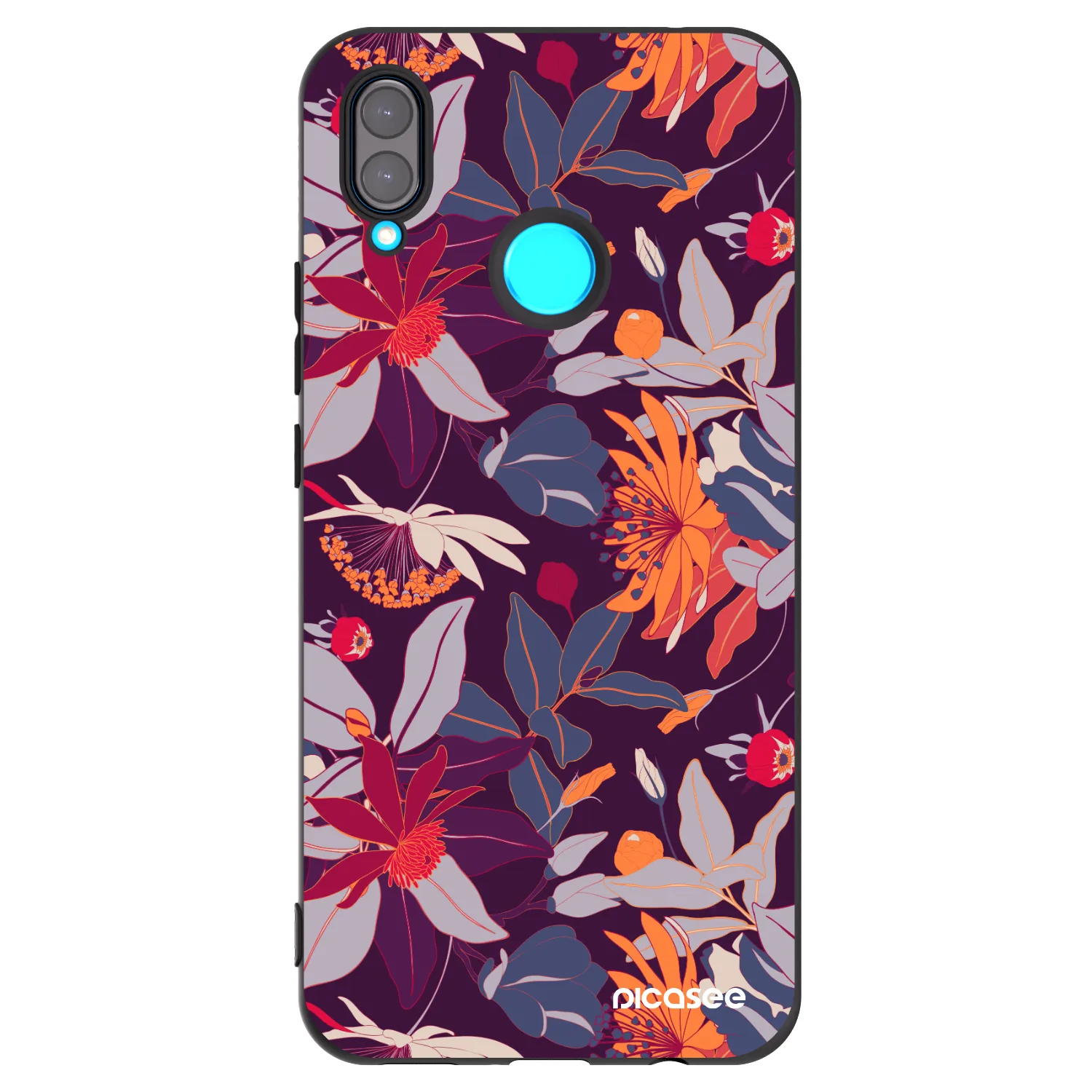 Picasee silikónový čierny obal pre Huawei Nova 3 - Purple Leaf