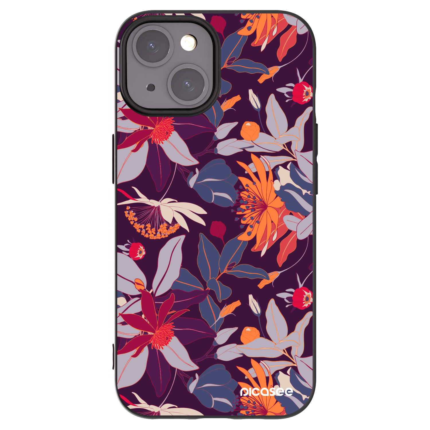 Silikónový čierny obal pre Apple iPhone 15 - Purple Leaf