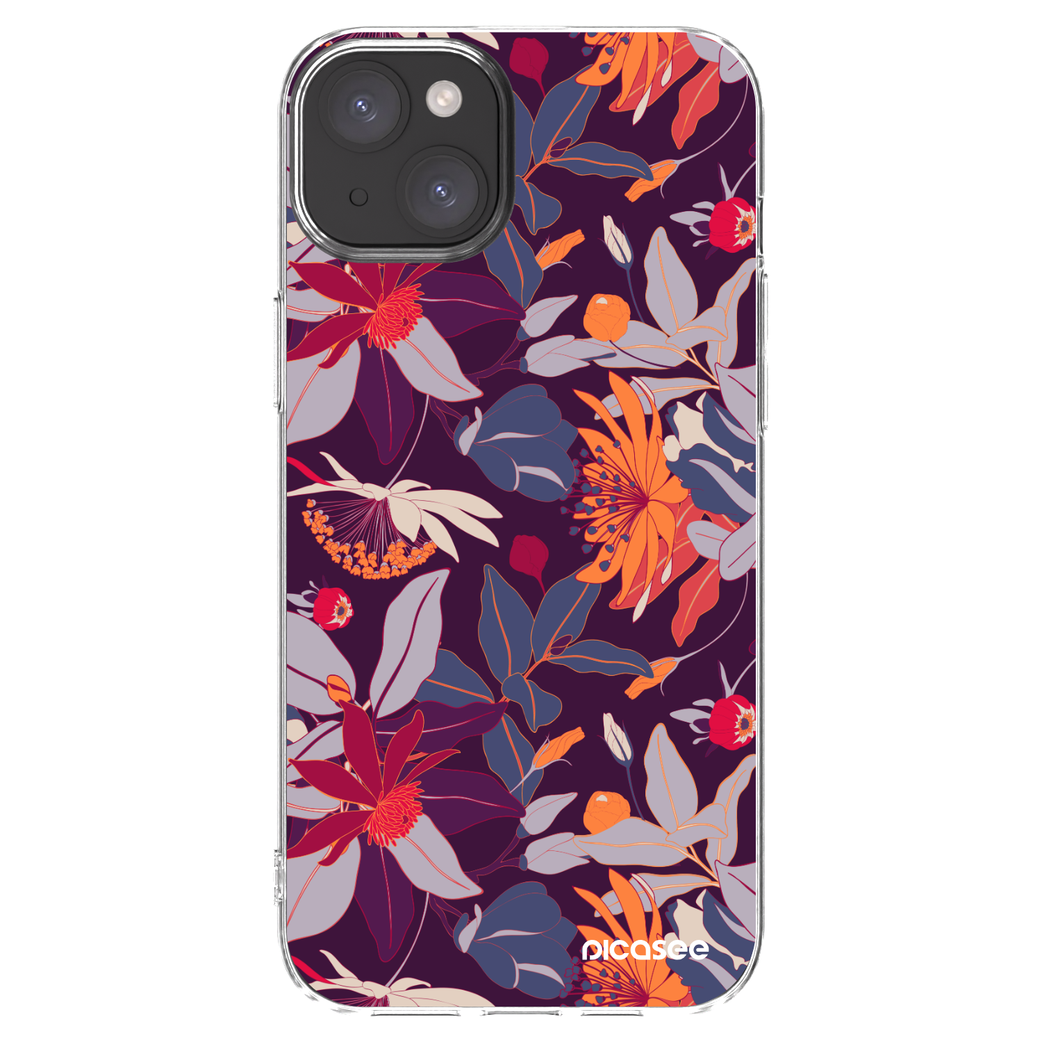 Picasee silikónový prehľadný obal pre Apple iPhone 15 Plus - Purple Leaf