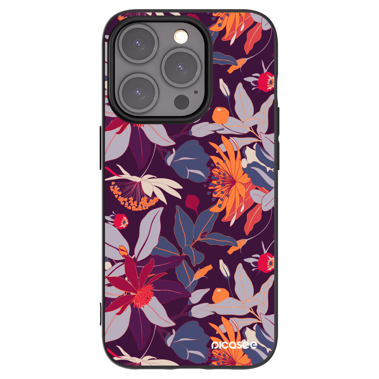 Silikónový čierny obal pre Apple iPhone 15 Pro - Purple Leaf
