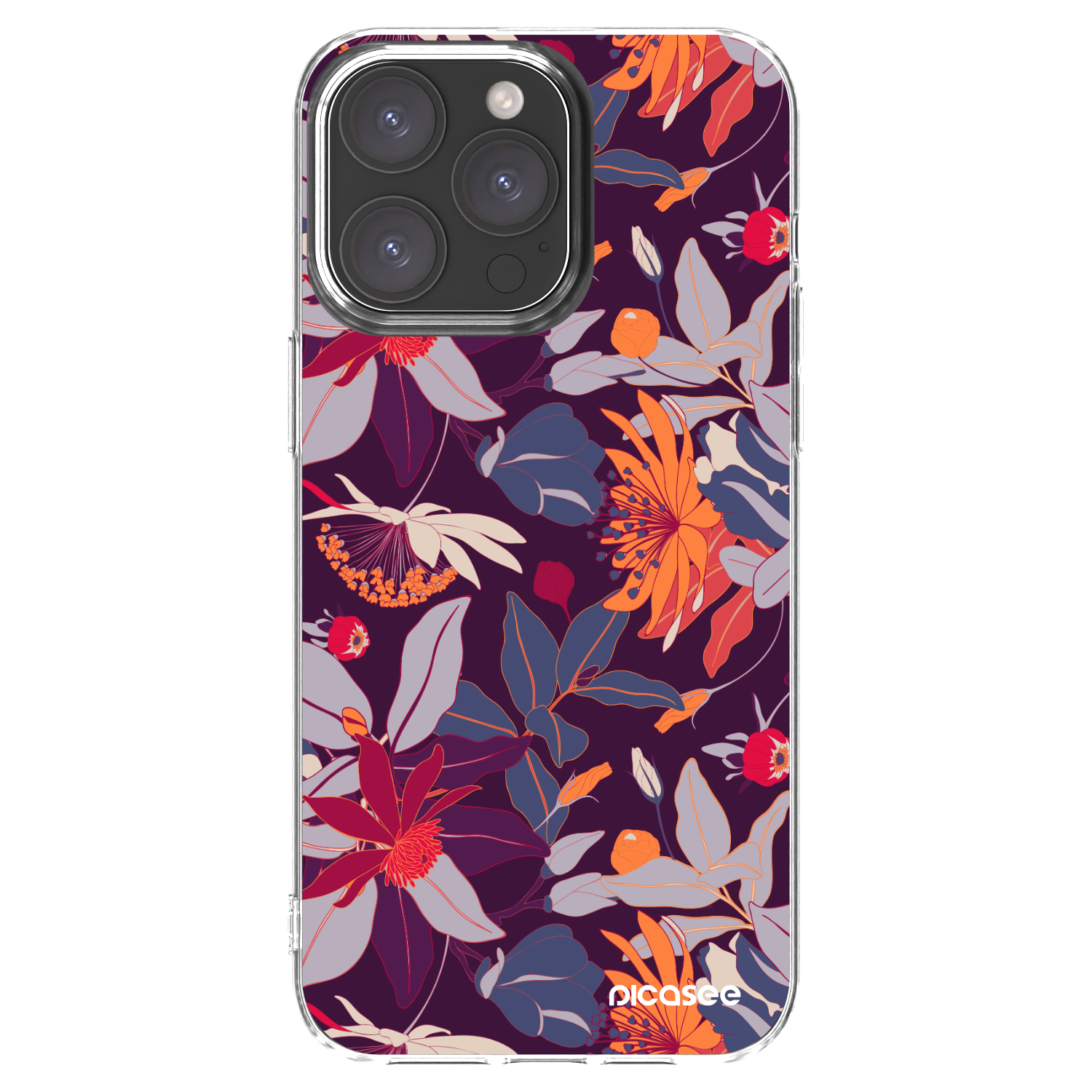Picasee silikónový prehľadný obal pre Apple iPhone 15 Pro Max - Purple Leaf