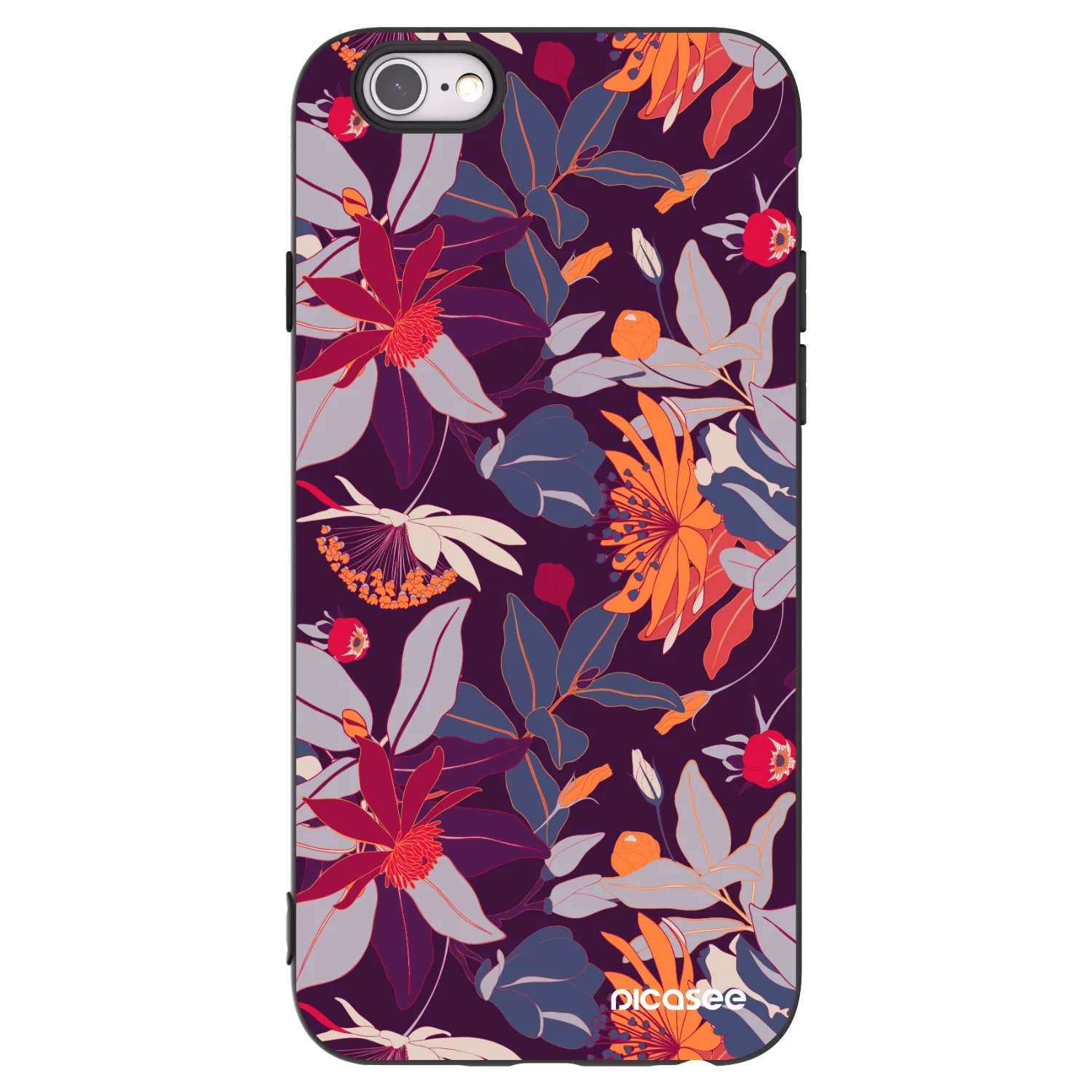 Picasee silikónový čierny obal pre Apple iPhone 6/6S - Purple Leaf