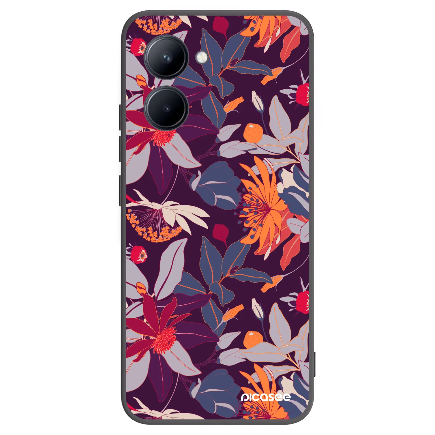 Picasee silikónový čierny obal pre Realme C33 (2023) - Purple Leaf
