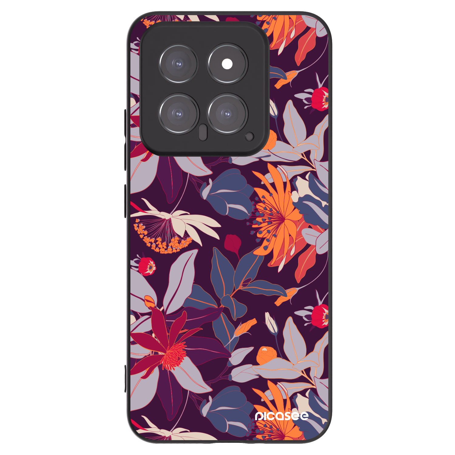 Picasee silikónový čierny obal pre Xiaomi 14 - Purple Leaf