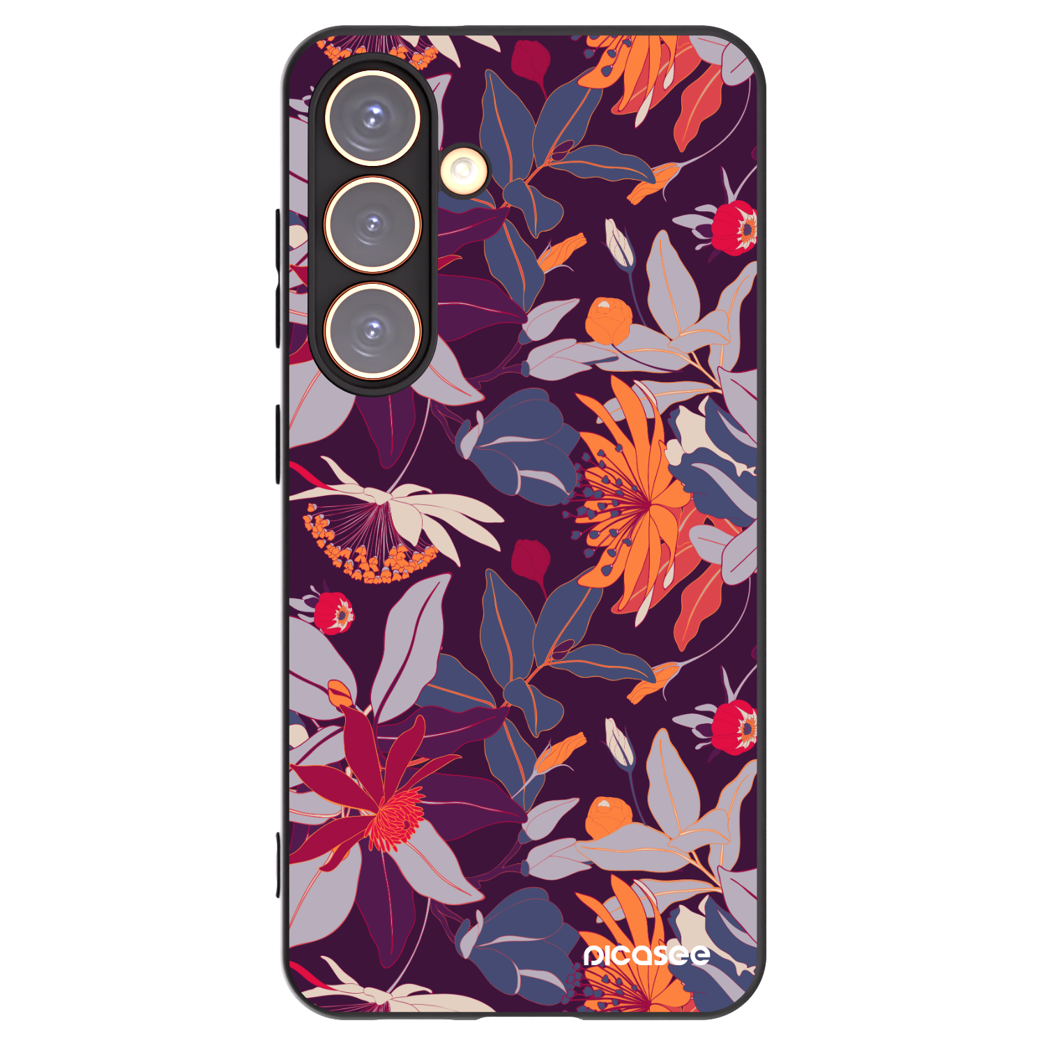 Picasee silikónový čierny obal pre Samsung Galaxy S24 S921B 5G - Purple Leaf