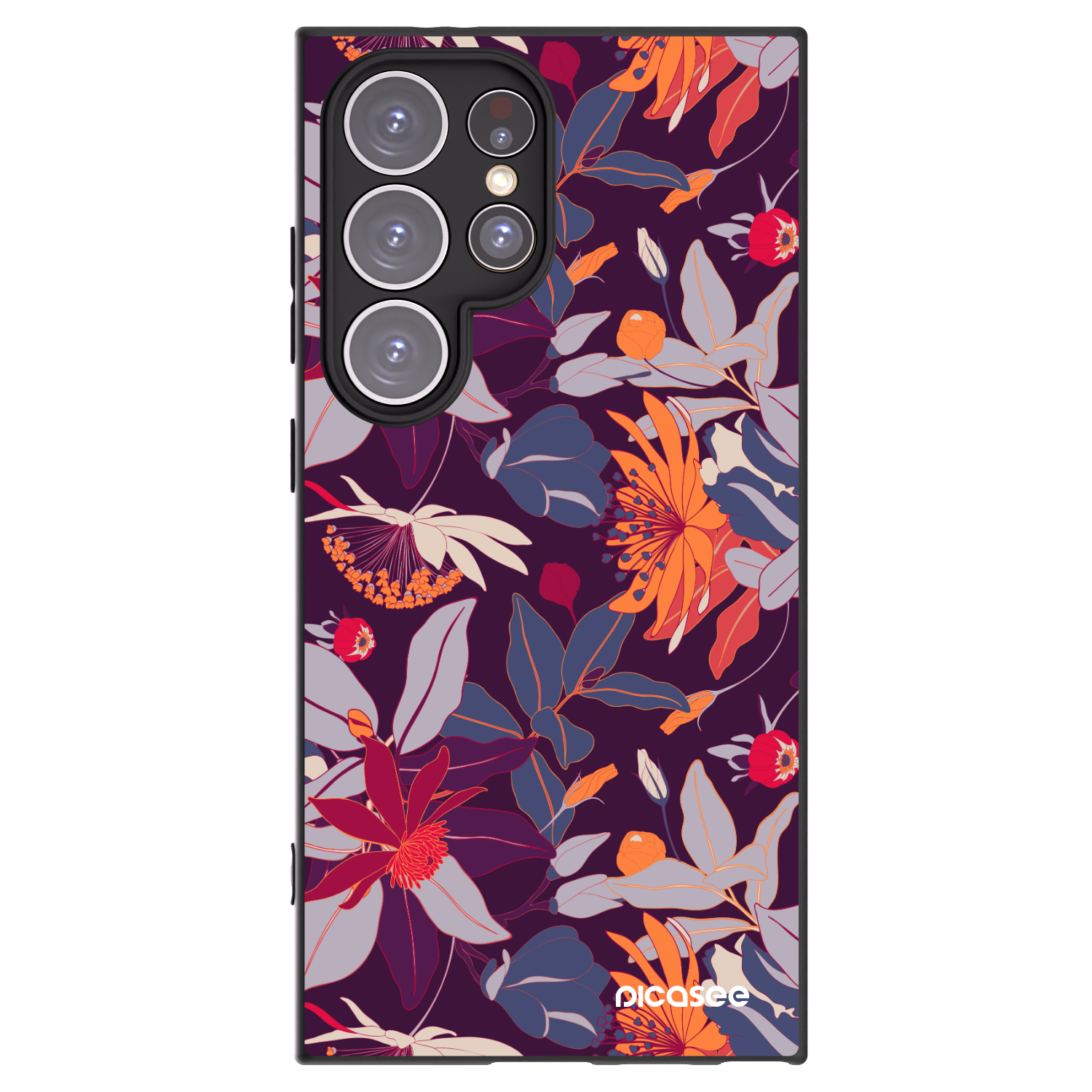 Picasee silikónový čierny obal pre Samsung Galaxy S24 Ultra S928B 5G - Purple Leaf
