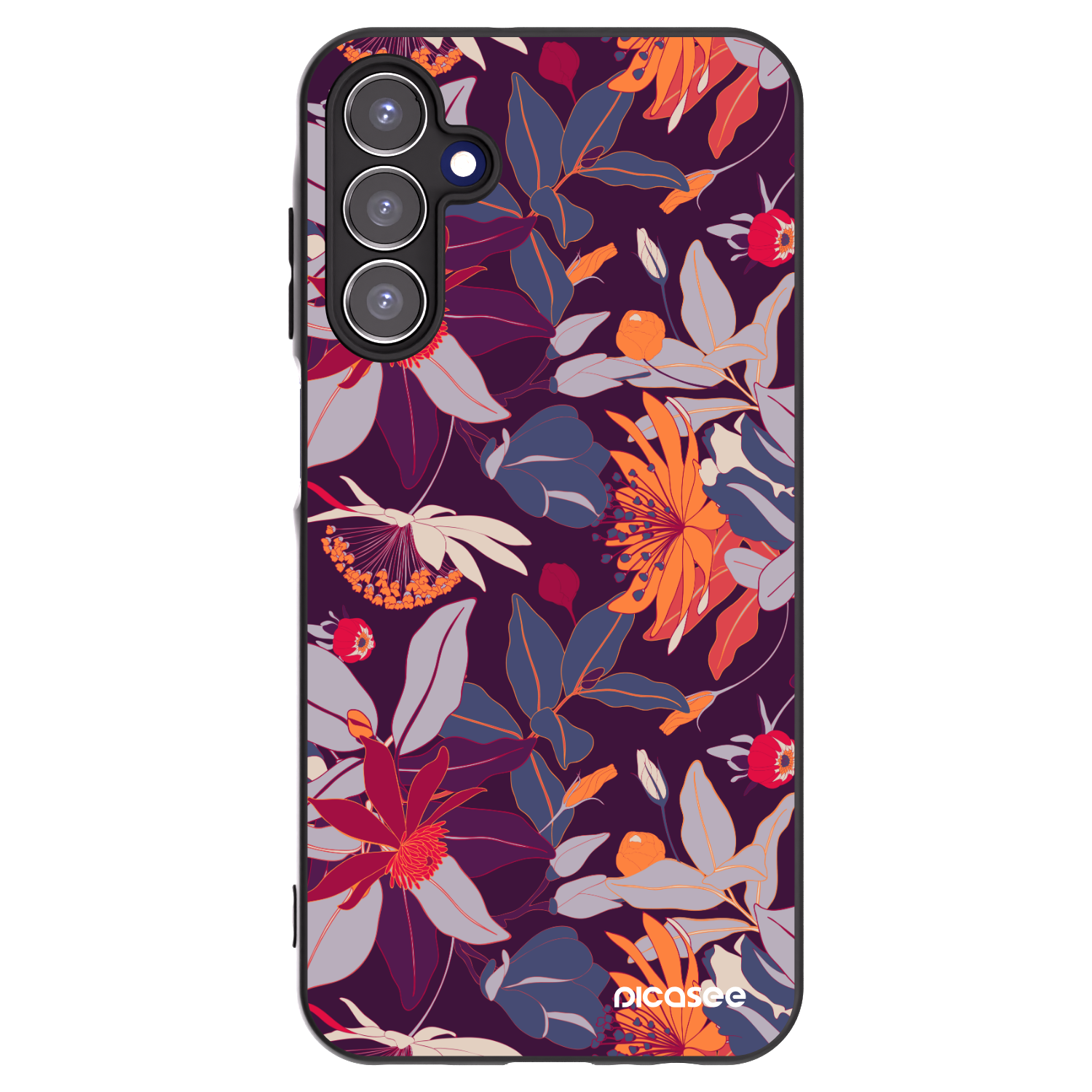 Picasee silikónový čierny obal pre Samsung Galaxy A15 A156B 5G - Purple Leaf