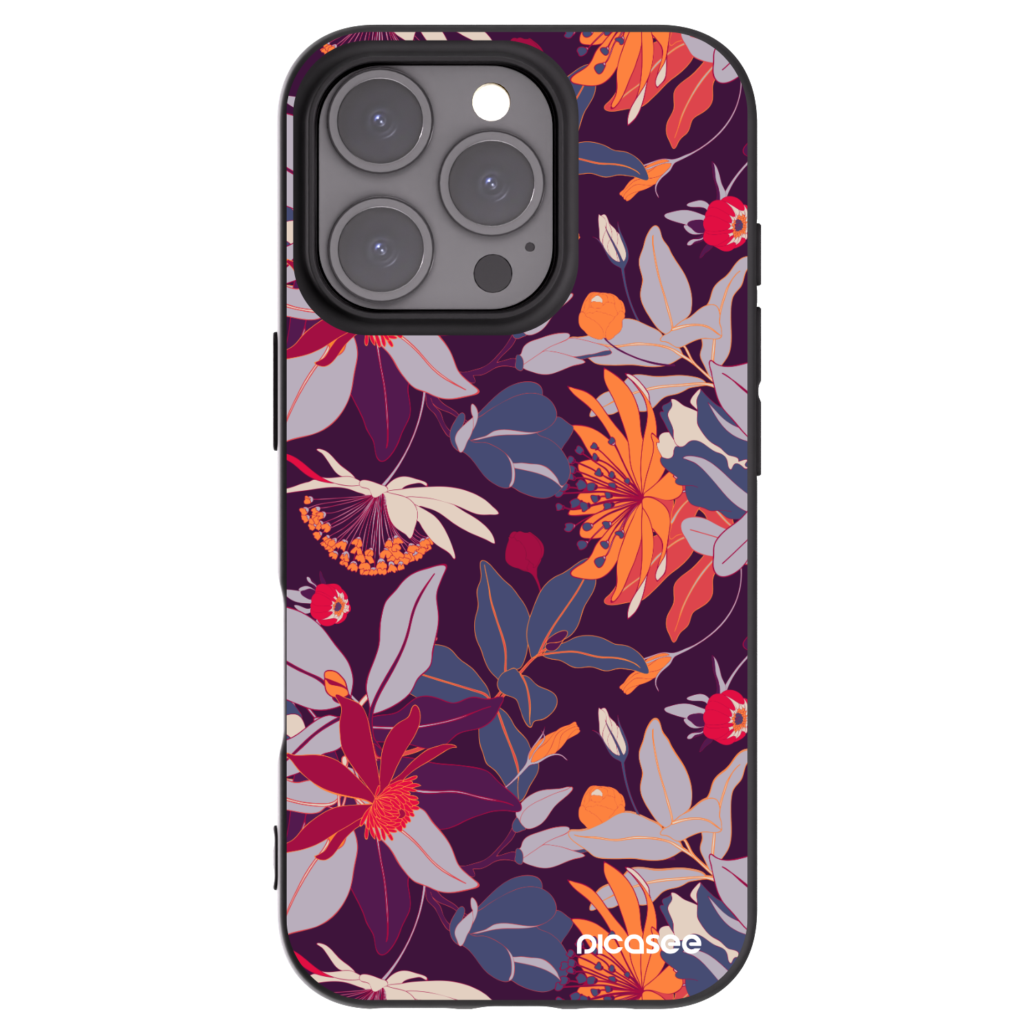 Picasee silikónový čierny obal pre Apple iPhone 16 Pro - Purple Leaf