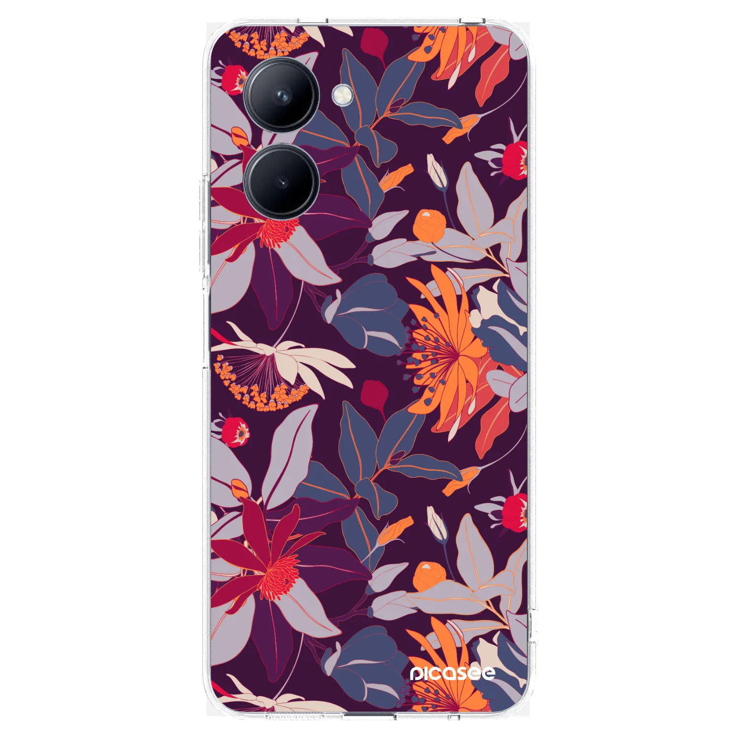Picasee silikónový prehľadný obal pre Realme C33 (2023) - Purple Leaf