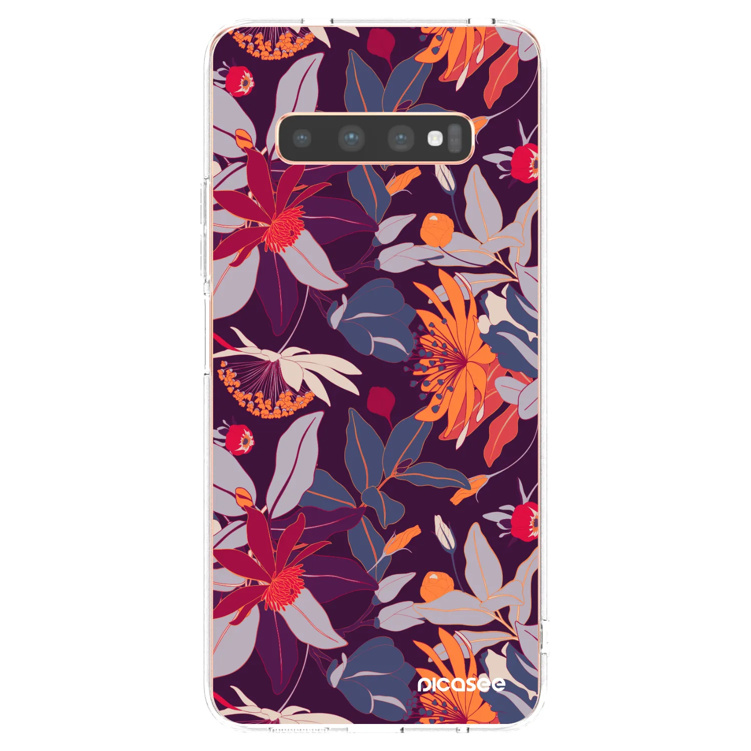 Picasee silikónový prehľadný obal pre Samsung Galaxy S10 Plus G975 - Purple Leaf