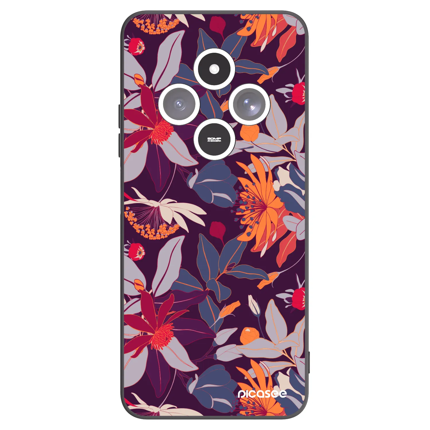 Picasee silikónový čierny obal pre Xiaomi Redmi 14C - Purple Leaf