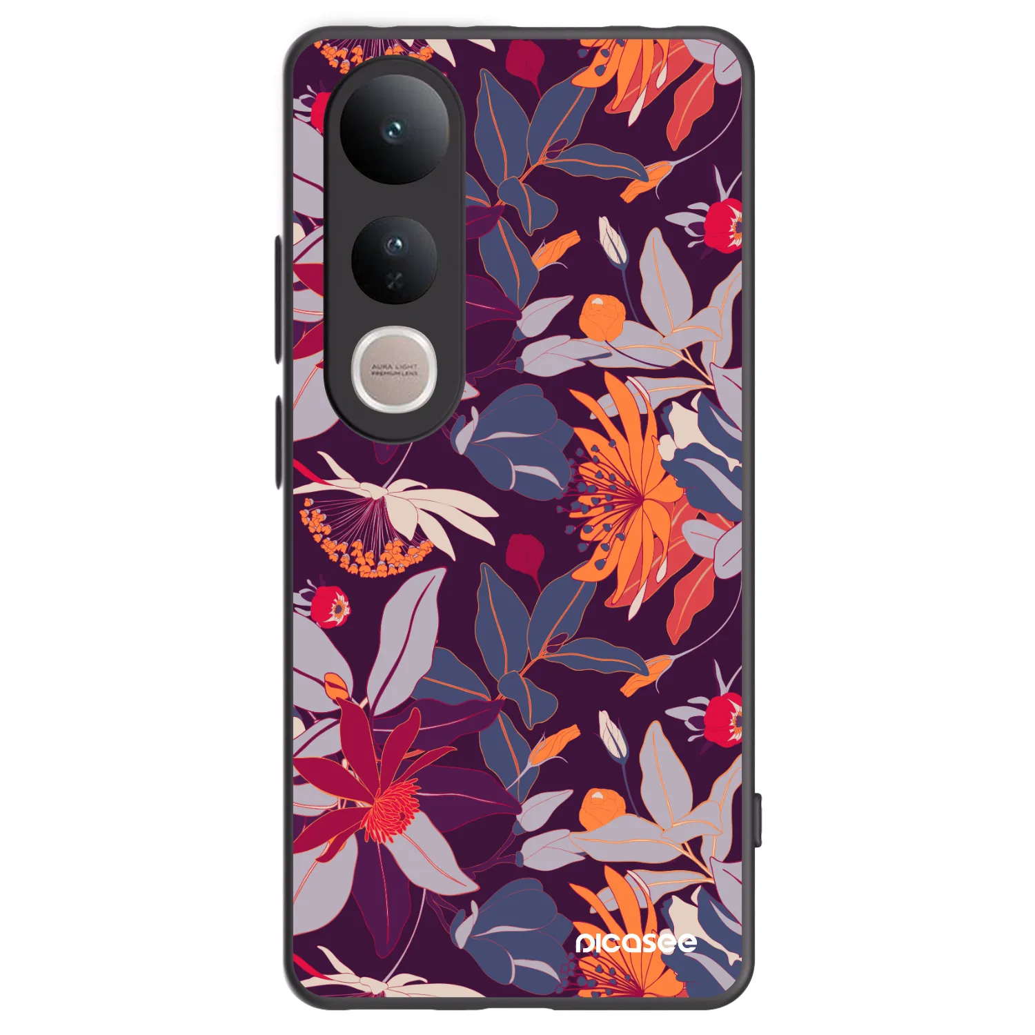 Picasee silikónový čierny obal pre Vivo V50 Lite 5G - Purple Leaf