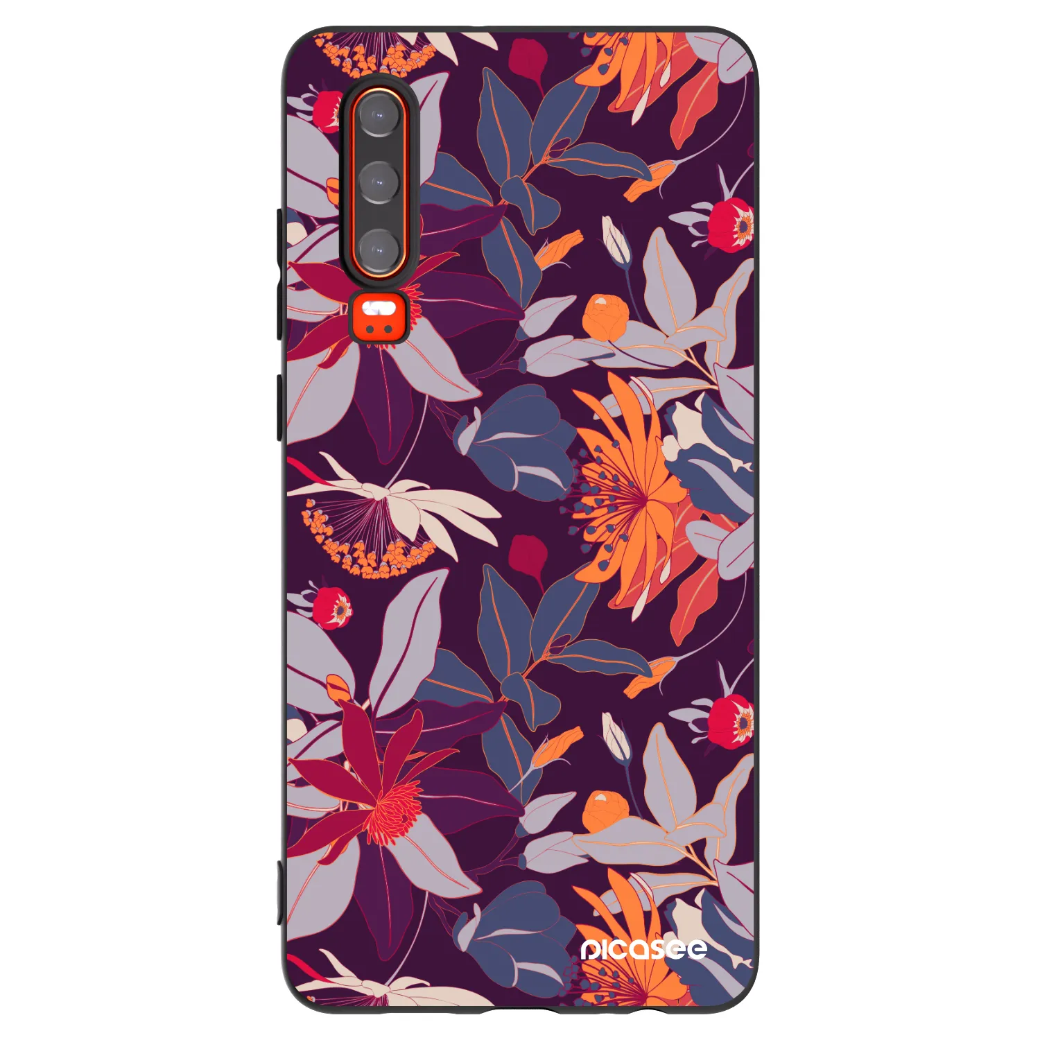 Picasee silikónový čierny obal pre Huawei P30 - Purple Leaf