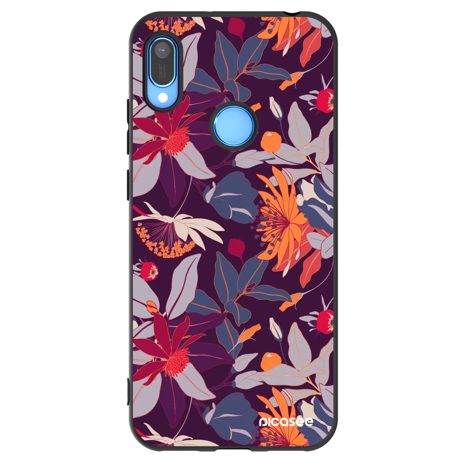 Picasee silikónový čierny obal pre Huawei Y6 2019 - Purple Leaf