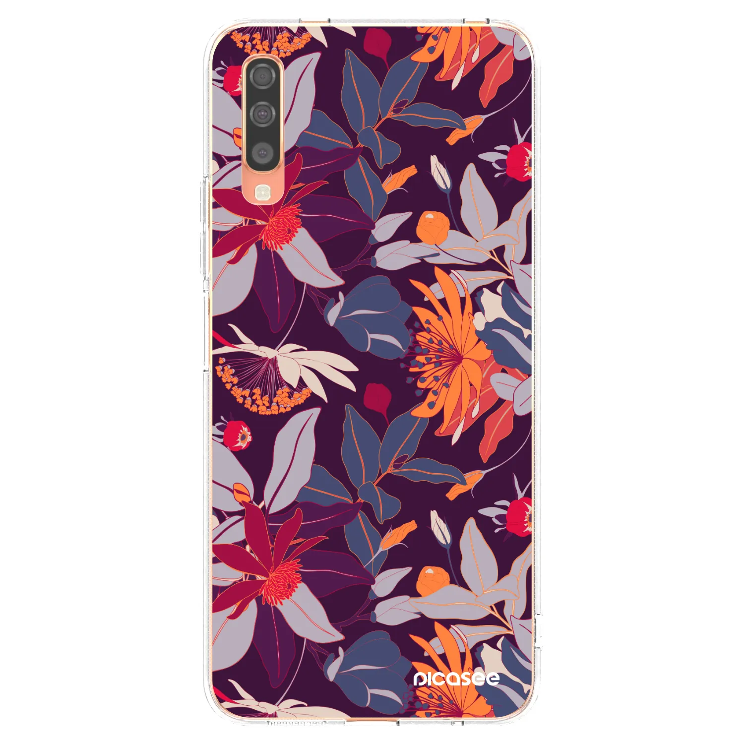Picasee silikónový prehľadný obal pre Samsung Galaxy A70 A705F - Purple Leaf