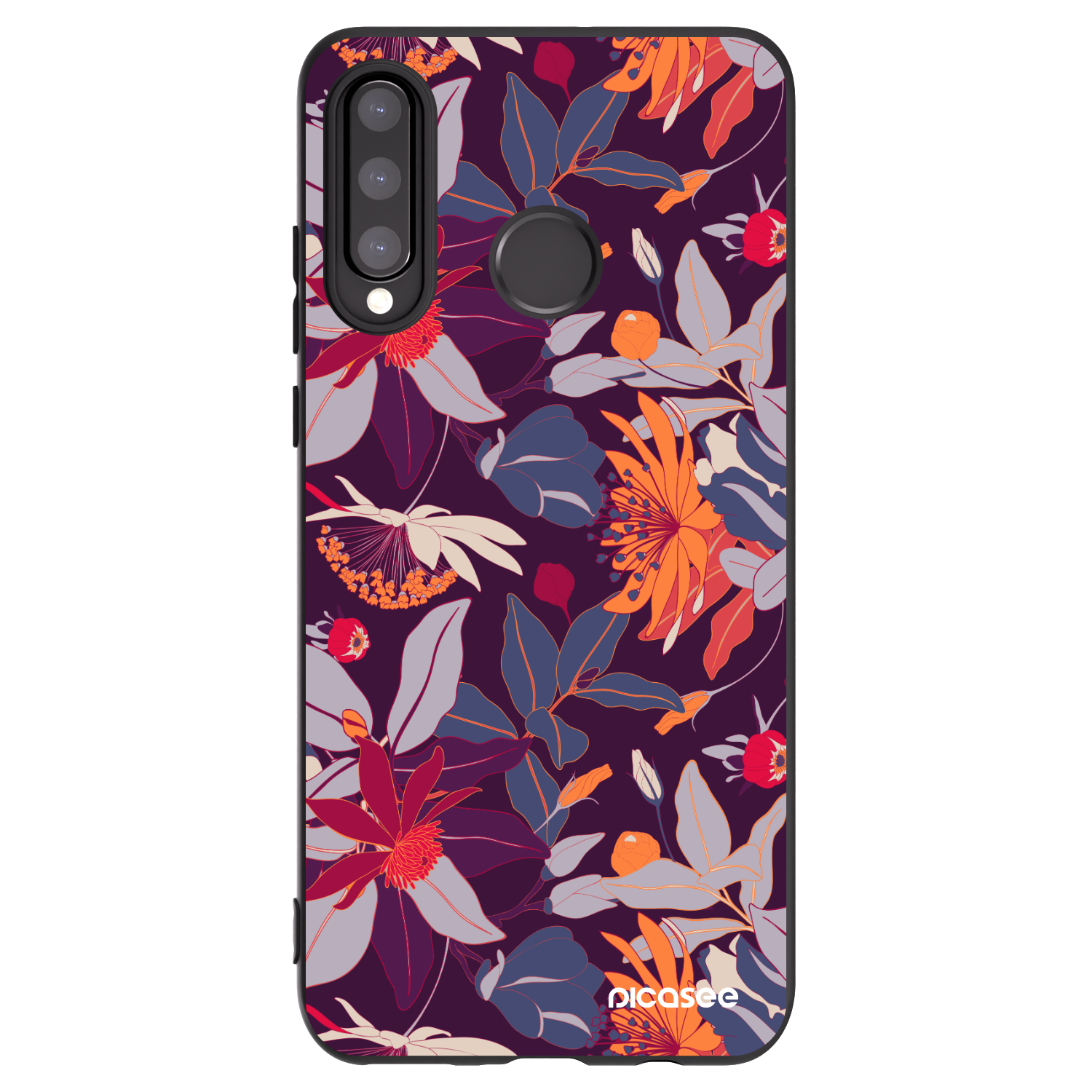Picasee silikónový čierny obal pre Huawei P30 Lite - Purple Leaf