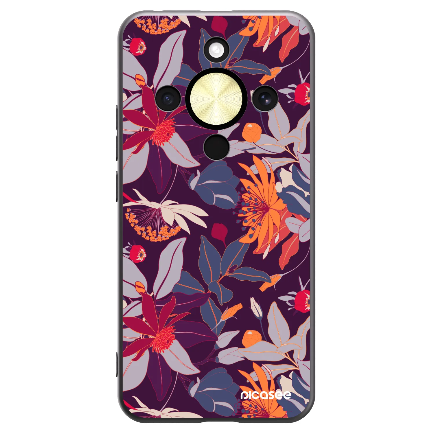 Picasee silikónový čierny obal pre Honor Magic8 Lite 5G - Purple Leaf