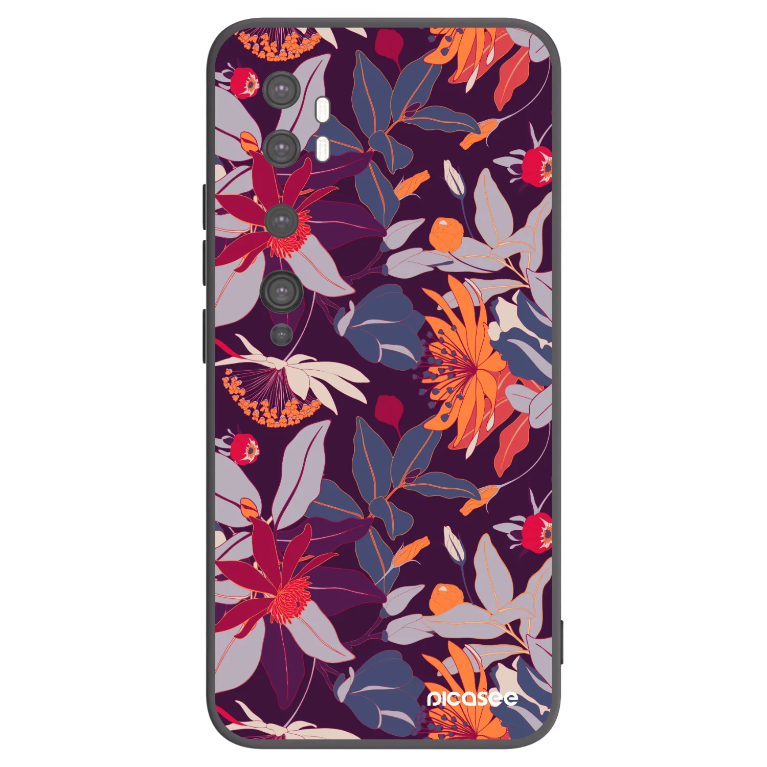 Picasee silikónový čierny obal pre Xiaomi Mi Note 10 (Pro) - Purple Leaf
