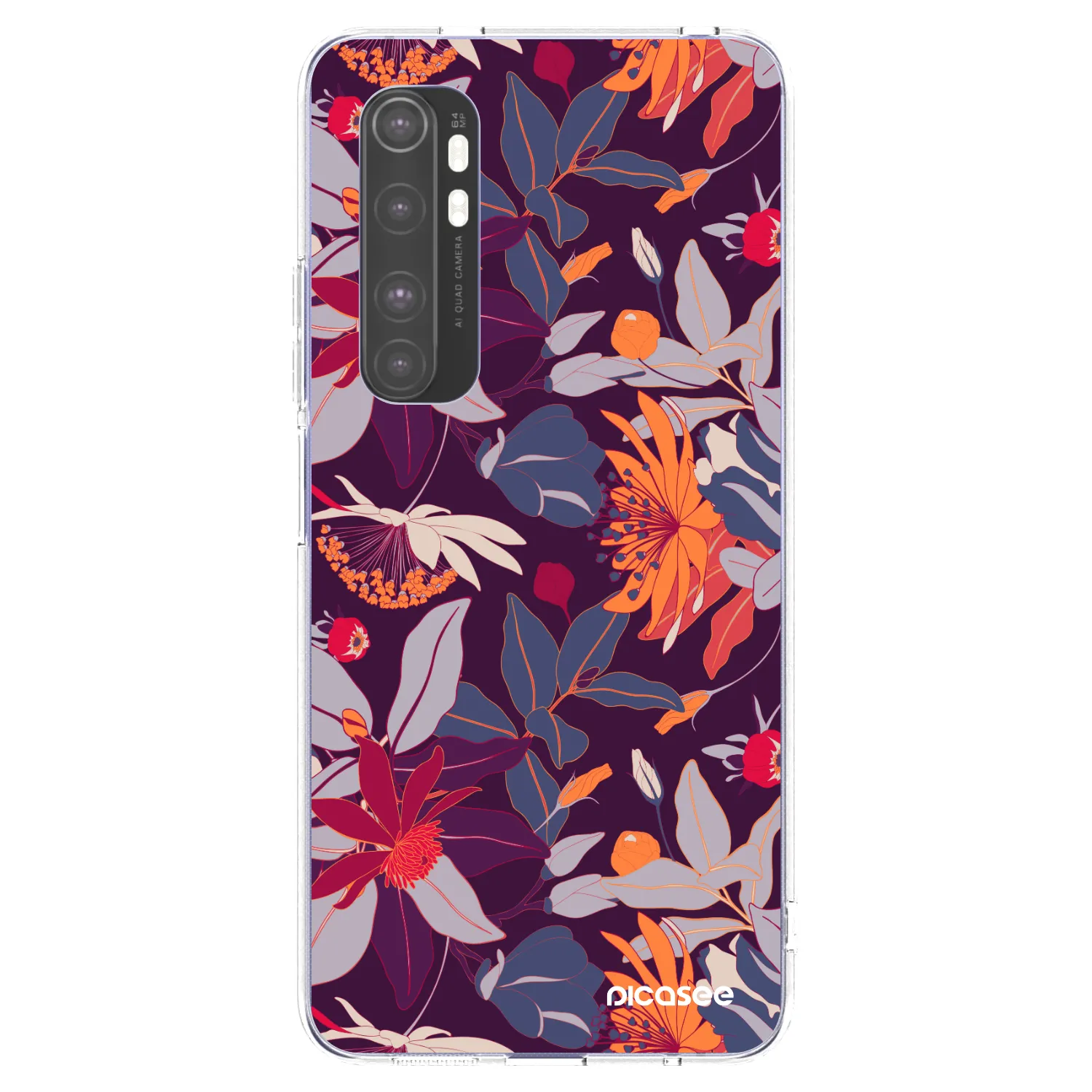 Picasee silikónový prehľadný obal pre Xiaomi Mi Note 10 Lite - Purple Leaf