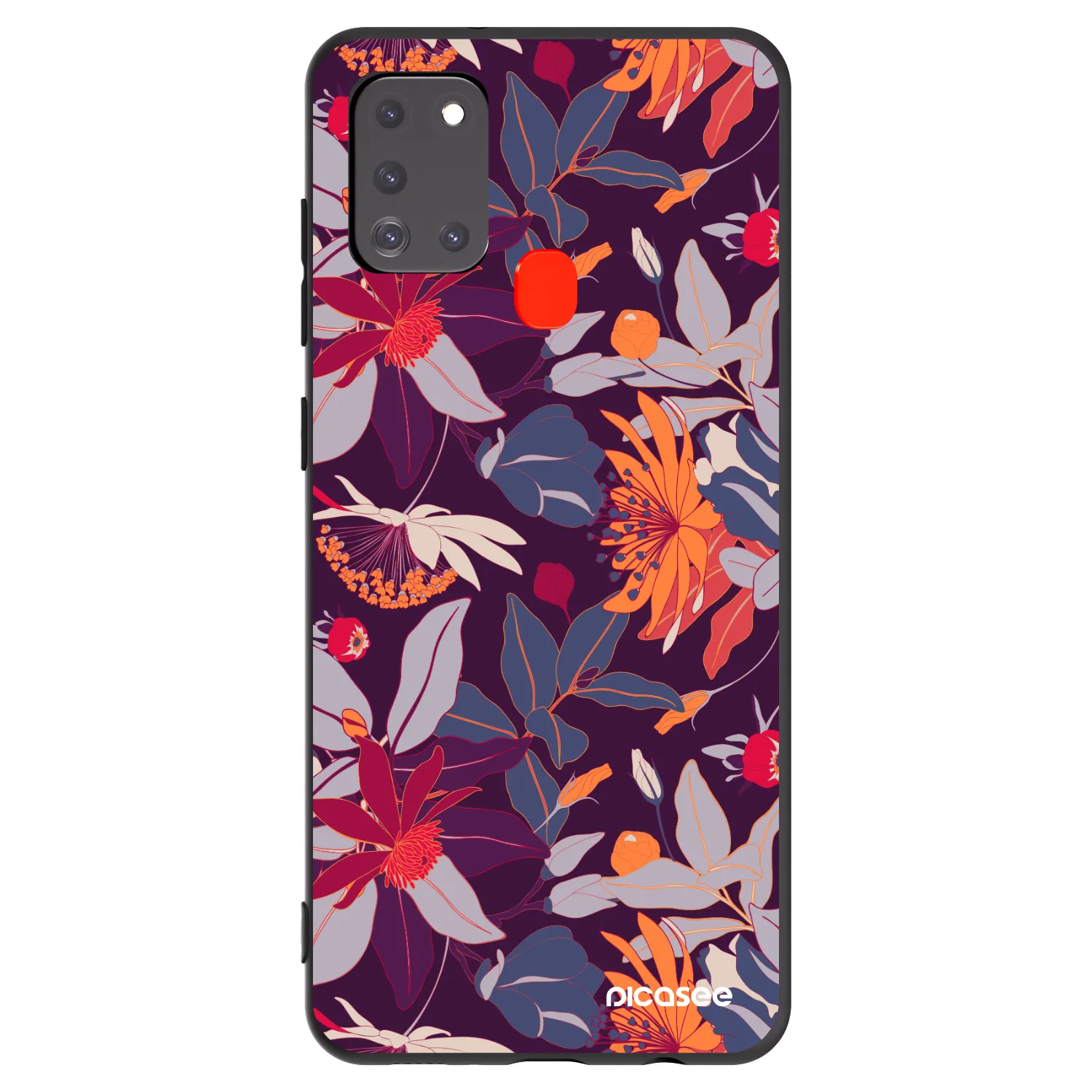 Picasee silikónový čierny obal pre Samsung Galaxy A21s - Purple Leaf