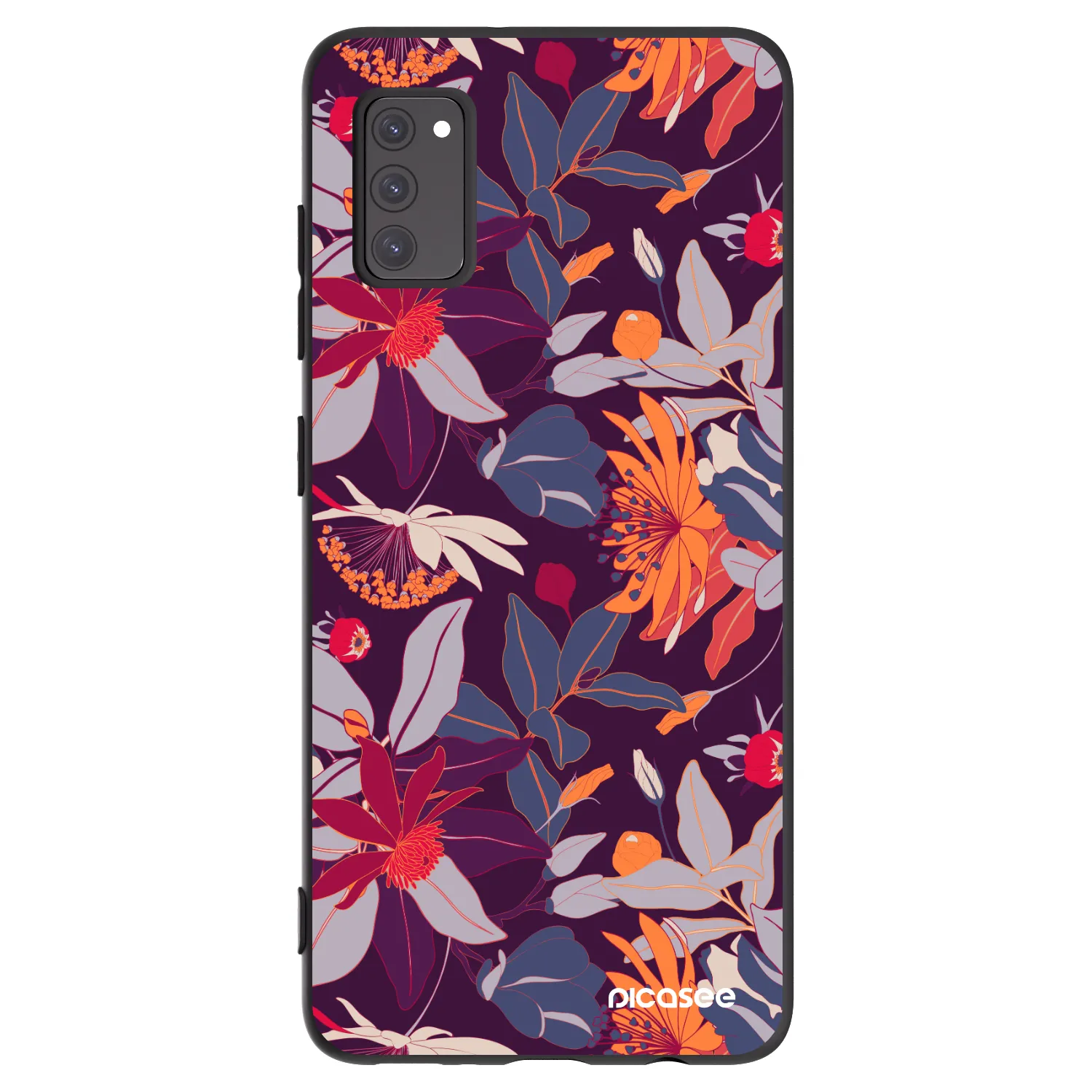 Picasee silikónový čierny obal pre Samsung Galaxy A41 A415F - Purple Leaf