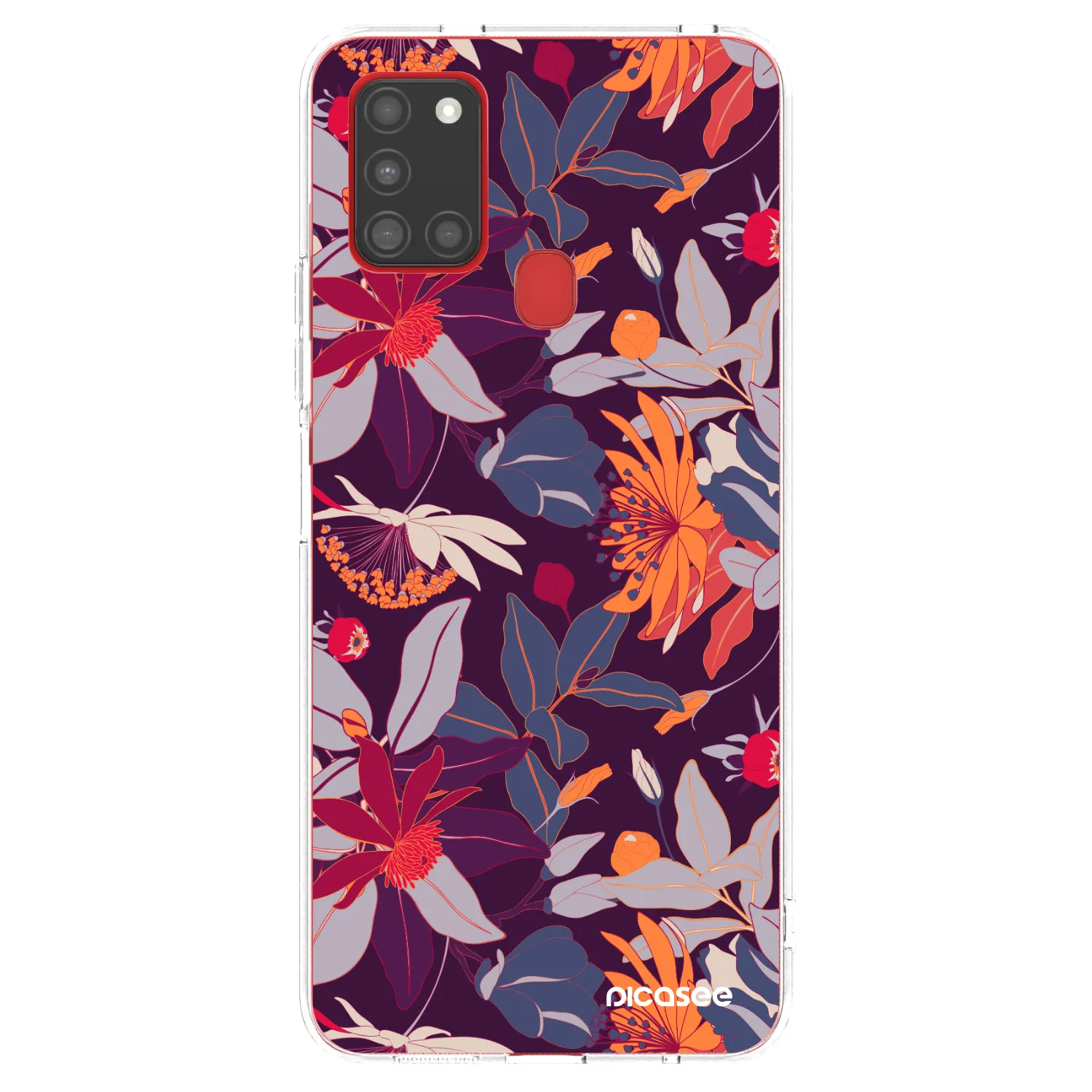 Picasee silikónový prehľadný obal pre Samsung Galaxy A21s - Purple Leaf