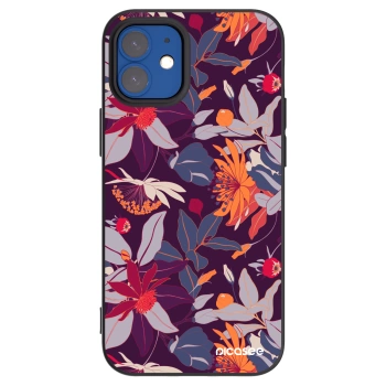 Picasee silikónový čierny obal pre Apple iPhone 12 mini - Purple Leaf