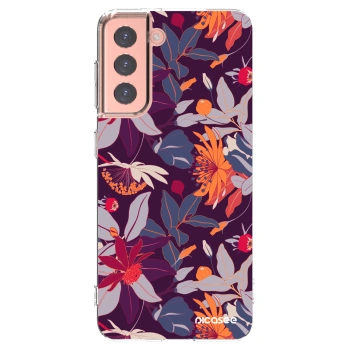 Picasee silikónový prehľadný obal pre Samsung Galaxy S21 5G G991B - Purple Leaf