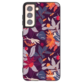 Picasee silikónový čierny obal pre Samsung Galaxy S21 5G G991B - Purple Leaf