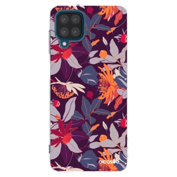 Picasee silikónový prehľadný obal pre Samsung Galaxy A12 A125F - Purple Leaf