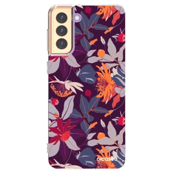 Picasee silikónový prehľadný obal pre Samsung Galaxy S21+ 5G G996F - Purple Leaf