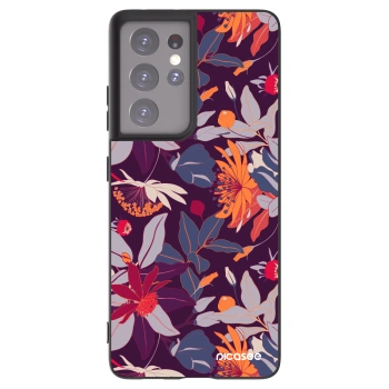 Picasee silikónový čierny obal pre Samsung Galaxy S21 Ultra 5G G998B - Purple Leaf