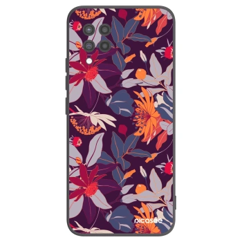 Picasee silikónový čierny obal pre Samsung Galaxy A42 A426B - Purple Leaf