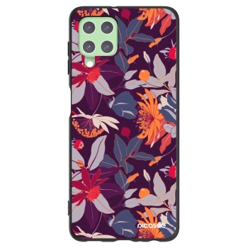 Picasee silikónový čierny obal pre Samsung Galaxy A22 A225F 4G - Purple Leaf