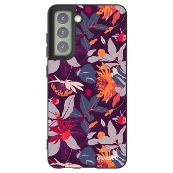 Picasee silikónový čierny obal pre Samsung Galaxy S21 FE 5G - Purple Leaf
