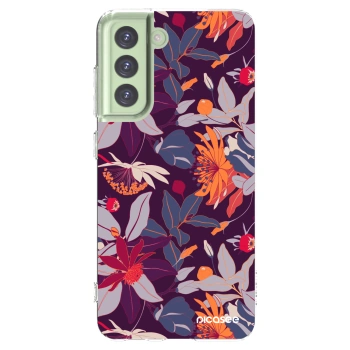Picasee silikónový prehľadný obal pre Samsung Galaxy S21 FE 5G - Purple Leaf