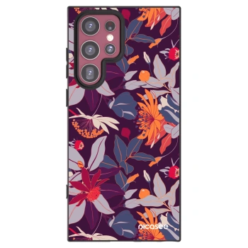 Picasee silikónový čierny obal pre Samsung Galaxy S22 Ultra 5G - Purple Leaf