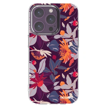 Picasee silikónový prehľadný obal pre Apple iPhone 14 Pro - Purple Leaf