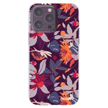 Picasee silikónový prehľadný obal pre Apple iPhone 14 Pro Max - Purple Leaf