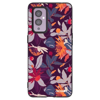 Picasee silikónový čierny obal pre OnePlus 9 - Purple Leaf
