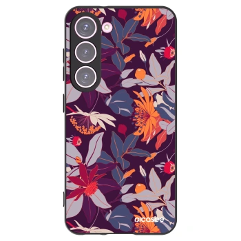 Picasee silikónový čierny obal pre Samsung Galaxy S23 5G - Purple Leaf